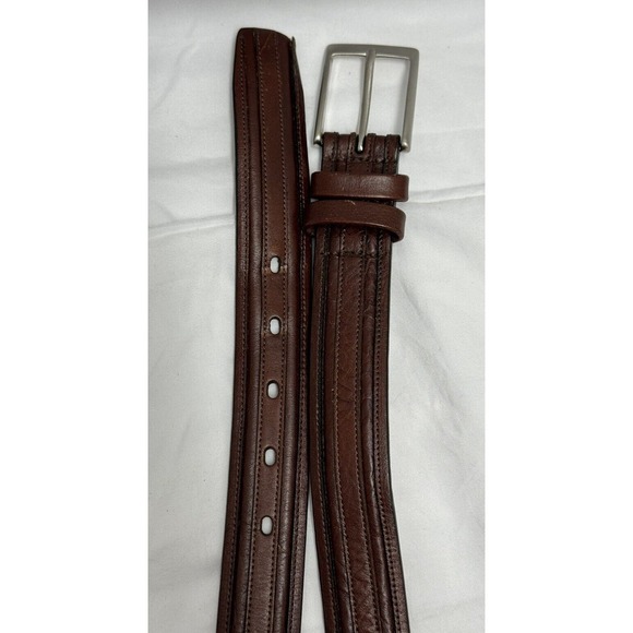 ROUNDTREE &YORKE Belt Men 32 Italian Cowhide Leather Brown Brass Buckle - Picture 5 of 9